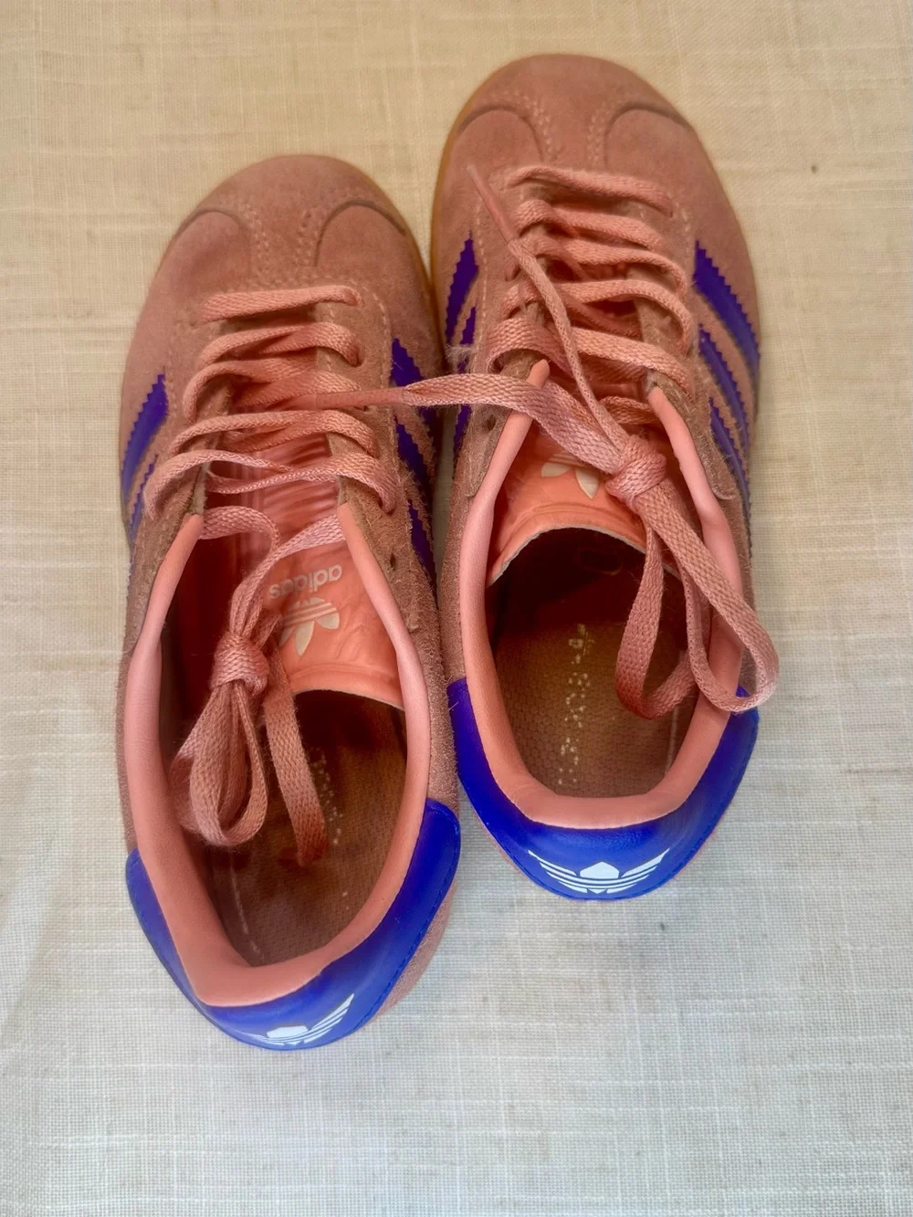 adidas Kids Pink Gazelle Suede Sneakers with Blue Stripes